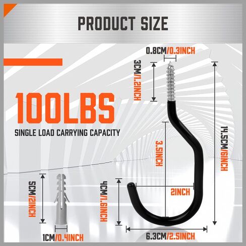 HORUSDY 6-Pack Heavy Duty Garage Storage Hooks, 6" Utility Wall Hooks for Tools, Ladders, Bikes, Hoses & Cords – Steel Garage Organizer Hooks for Wall Mount Storage Systems in Kuwait