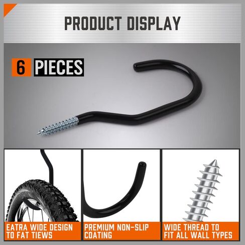 HORUSDY 6-Pack Heavy Duty Garage Storage Hooks, 6" Utility Wall Hooks for Tools, Ladders, Bikes, Hoses & Cords – Steel Garage Organizer Hooks for Wall Mount Storage Systems in Kuwait