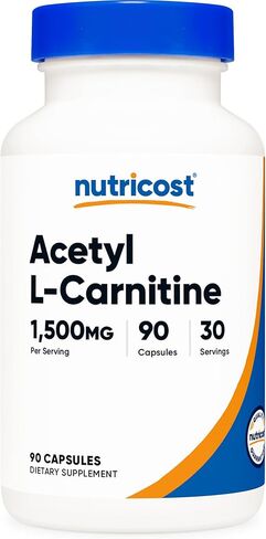 Nutricost Acetyl L-Carnitine (ALCAR) 1500 مجم (من 1875 من أسيتيل L-Carnitine HCl) لكل وجبة، 90 كبسولة لـ 30 حصة لكل زجاجة - نباتي، خالي من الكائنات المعدلة وراثيًا، خالي من الغلوتين in Saudi Arabia