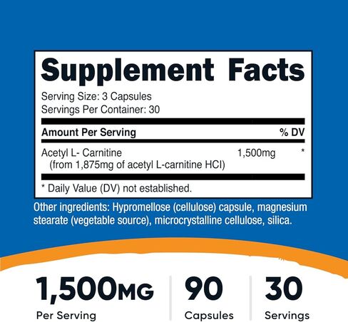 Nutricost Acetyl L-Carnitine (ALCAR) 1500 مجم (من 1875 من أسيتيل L-Carnitine HCl) لكل وجبة، 90 كبسولة لـ 30 حصة لكل زجاجة - نباتي، خالي من الكائنات المعدلة وراثيًا، خالي من الغلوتين in Saudi Arabia