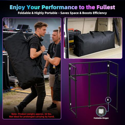 Portable DJ Table Stand, Tool-Free Setup Foldable 40" x 20" DJ Stand Booth w/ 2 Top Trays, Black & White Scrims, 4IN Adjustable Leveling Feet, 5 Cable Holes and Carry Bag, for Parties, Events, Studios in Kuwait