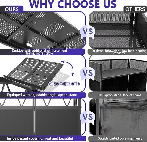 Foldable DJ Booth with Laptop Stand, DJ Table with Dual Corner Panels, Upgraded Metal Frame DJ Facade with Heavy-Duty Reinforced Desktop, DJ Stand for Parties, Black & White Scrims, Carry Bag in Kuwait