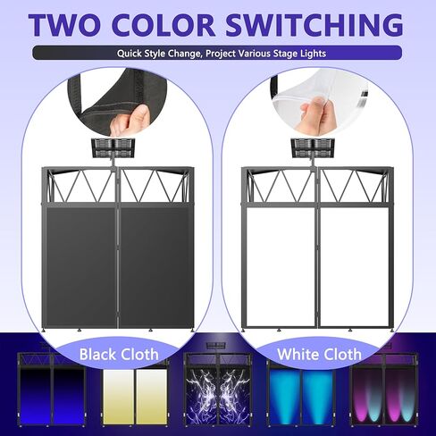 Foldable DJ Booth with Laptop Stand, DJ Table with Dual Corner Panels, Upgraded Metal Frame DJ Facade with Heavy-Duty Reinforced Desktop, DJ Stand for Parties, Black & White Scrims, Carry Bag in Kuwait