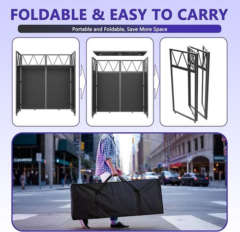 Foldable DJ Booth with Laptop Stand, DJ Table with Dual Corner Panels, Upgraded Metal Frame DJ Facade with Heavy-Duty Reinforced Desktop, DJ Stand for Parties, Black & White Scrims, Carry Bag in Kuwait