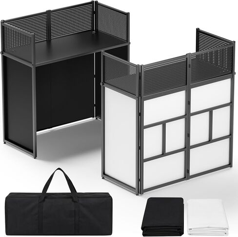 44 Inch DJ Booth, All-Metal Heavy Duty Portable DJ Stand with Tabletop, Foldable Facade Booth，DJ Controller Stand & Light Stand for Mobile DJ, Cable Holes & Carry Bag for Professional DJs in Kuwait