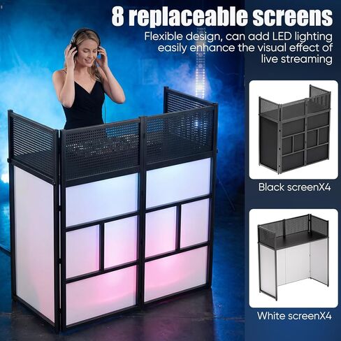 44 Inch DJ Booth, All-Metal Heavy Duty Portable DJ Stand with Tabletop, Foldable Facade Booth，DJ Controller Stand & Light Stand for Mobile DJ, Cable Holes & Carry Bag for Professional DJs in Kuwait