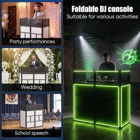 44 Inch DJ Booth, All-Metal Heavy Duty Portable DJ Stand with Tabletop, Foldable Facade Booth，DJ Controller Stand & Light Stand for Mobile DJ, Cable Holes & Carry Bag for Professional DJs in Kuwait
