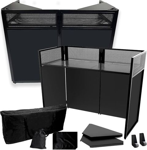 2026 Upgraded DJ Booth Stand Portable – 45"L x 25"W Foldable DJ Facade Booth with Dual Corner Panels, Wheels, Mobile DJ Controller Stand with Scrim & Carry Bag for Weddings, Parties & Events in Kuwait