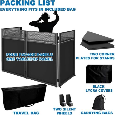 2026 Upgraded DJ Booth Stand Portable – 45"L x 25"W Foldable DJ Facade Booth with Dual Corner Panels, Wheels, Mobile DJ Controller Stand with Scrim & Carry Bag for Weddings, Parties & Events in Kuwait