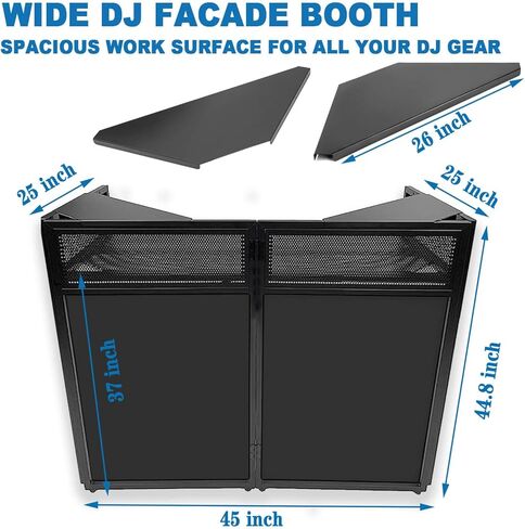 2026 Upgraded DJ Booth Stand Portable – 45"L x 25"W Foldable DJ Facade Booth with Dual Corner Panels, Wheels, Mobile DJ Controller Stand with Scrim & Carry Bag for Weddings, Parties & Events in Kuwait