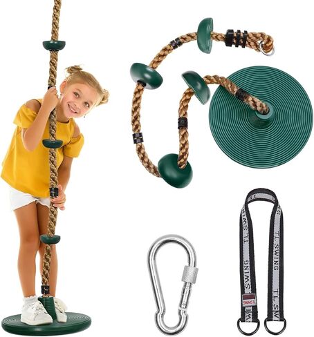 DECORLIFE Tree Swing for Kids, Adjustable Rope Swing Disc Swing for Outside with Platform Carabiners and Strap Outdoor, Playground Accessories, Green in Kuwait