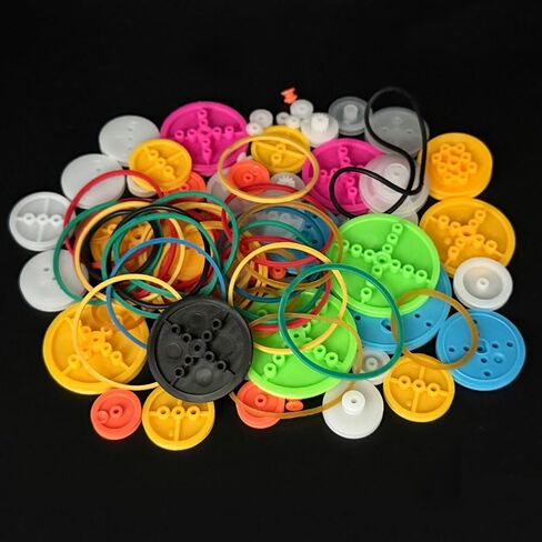 46PCS Belt Pulley Set Plastic Belt Pulley with Rubber Band for RC Car Truck Robot DIY Model Toy Accessories in Kuwait