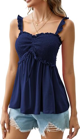 Taipove Pima Cotton Babydoll Tops for Women Smoked Ruched Ruched Tank Tank Sueetheats Peplum لطيف الصيف. in Kuwait