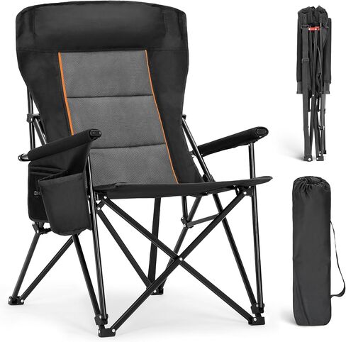 ALPHA CAMP Folding Camping Chairs for Adults Lawn Chairs Outdoor Chairs Support 225 LBS Portable Camp Chairs with Cup Holders Cooler Pouch for Outdoor, 2 Pack (Black) in Kuwait