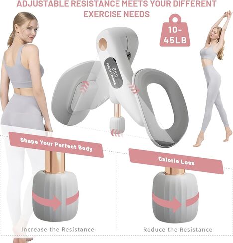 Thigh Master & Trainer, LED Counter Inner Thigh Exerciser for Women, 360° Kegel Exerciser, Pelvic Floor Muscle Devices for Hip Trimmer Leg Arm Workouts with 5-30LB Resistance Band in Saudi Arabia