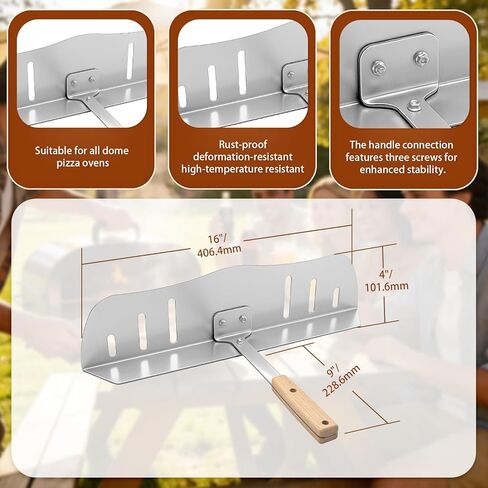 Pizza Oven Baffle Door 16" x 4", Stainless Steel Oven Baffle with Heat-Resistant Wooden Handle, Windproof Heat Retention, Universal Fit for Dome Pizza Ovens & Standard Bracket in Saudi Arabia