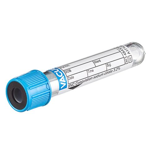 Vacuette 454334 Polyethylene Therephthalate Sodium Citrate Blood Collection Coagulation Tube, 3.2% Sodium Citrate, Blue Cap with Black Ring, 2.7mL Draw Volume (Case of 1200) in Kuwait