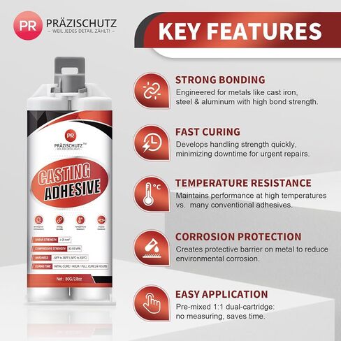 إيبوكسي لإصلاح المعادن شديد التحمل - مادة لاصقة وحشو للألمنيوم والصلب والحديد والبلاستيك والسيراميك. قوة صناعية، مقاوم للماء، يصلح الشقوق والثقوب الرملية. (80 جم/2.8 أونصة) in Kuwait