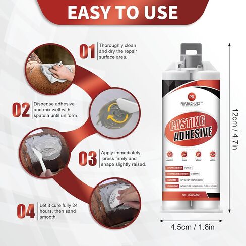 إيبوكسي لإصلاح المعادن شديد التحمل - مادة لاصقة وحشو للألمنيوم والصلب والحديد والبلاستيك والسيراميك. قوة صناعية، مقاوم للماء، يصلح الشقوق والثقوب الرملية. (80 جم/2.8 أونصة) in Kuwait