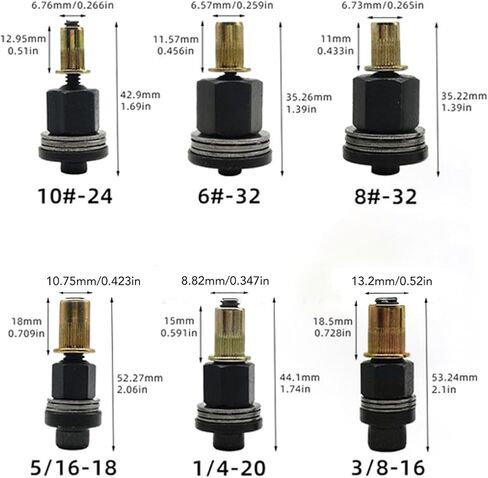 Jectse 6Pcs Hand Rivet Nut Tool Mandrels, Manual Rivnut Tool Mandrel Set Accessories 10 24 to 3 8 16, with Common Sizes for Sheet Metal Pipe Riveting Automotive Furniture Construction in Saudi Arabia
