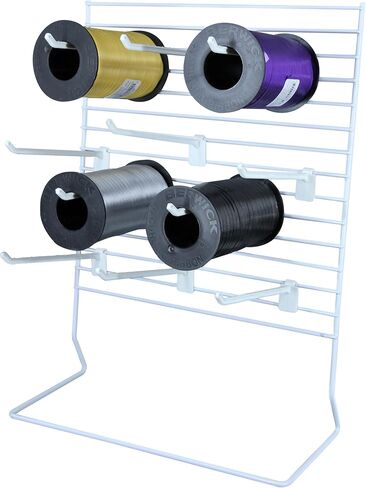 SSWBasics White Ribbon Organizer/Dispenser and 12 Hooks - Premium Ribbon Holder and Crafting Storage Solution - Ideal Ribbon Storage Organizer for Home and Office Use - 12" W x 15" H in Saudi Arabia