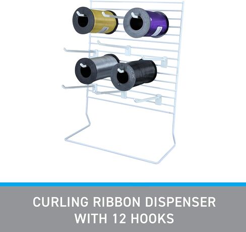 SSWBasics White Ribbon Organizer/Dispenser and 12 Hooks - Premium Ribbon Holder and Crafting Storage Solution - Ideal Ribbon Storage Organizer for Home and Office Use - 12" W x 15" H in Saudi Arabia