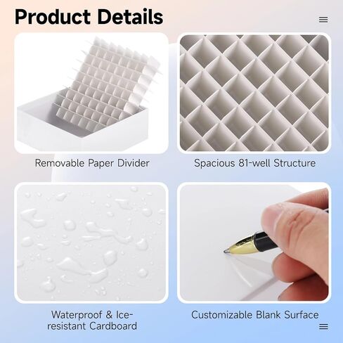 20 Pcs Cardboard Freezer Boxes, 81-Well Microtube Storage Boxes with Lids, Waterproof & Ice-Resistant Centrifuge Tube Holders, White Cryo Boxes, 2 in Height, Fit 1.8 ml/2.0 ml Tubes in Kuwait