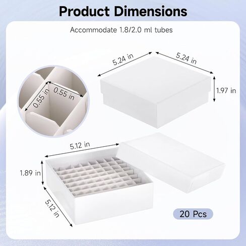 20 Pcs Cardboard Freezer Boxes, 81-Well Microtube Storage Boxes with Lids, Waterproof & Ice-Resistant Centrifuge Tube Holders, White Cryo Boxes, 2 in Height, Fit 1.8 ml/2.0 ml Tubes in Kuwait