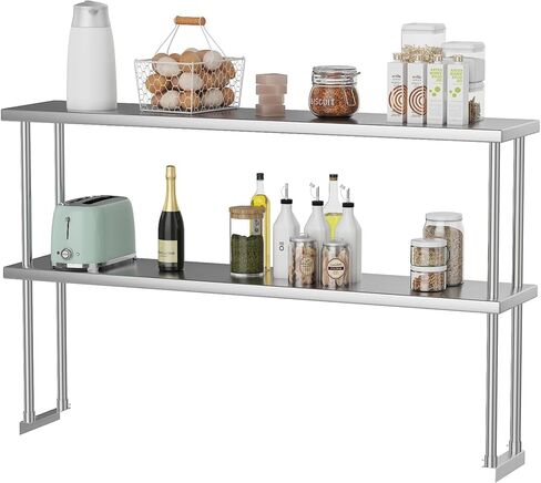 2-Tier Stainless Steel Overshelf for Work & Prep Table, 60" X 12" Commercial Adjustable Double Shelf, Heavy Duty Storage Rack for for Kitchen, Utility Room, Restaurant, Garage in Saudi Arabia