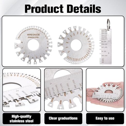 2 Pcs Wire Gauge Measuring Tool Metal Electrical Wire Gauge Tool Stainless Steel Welding Gauges Set Standard Dual-Sided Round Thickness for Measuring Wires Sheet Welding Material in Saudi Arabia