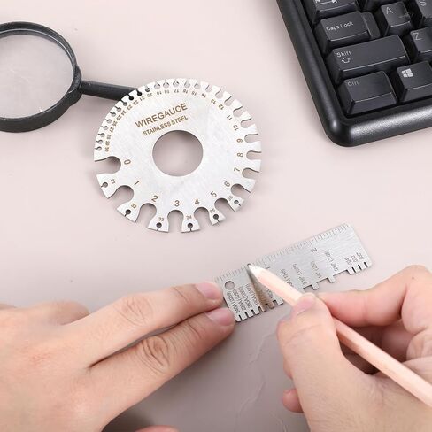 2 Pcs Wire Gauge Measuring Tool Metal Electrical Wire Gauge Tool Stainless Steel Welding Gauges Set Standard Dual-Sided Round Thickness for Measuring Wires Sheet Welding Material in Saudi Arabia