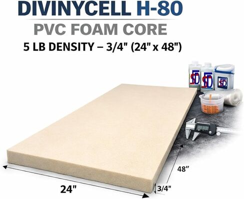 Fiberglass Supply Depot Divinycell PVC Foam Core Plain H-80 5lb Density 3/4" (24"x48") in Saudi Arabia