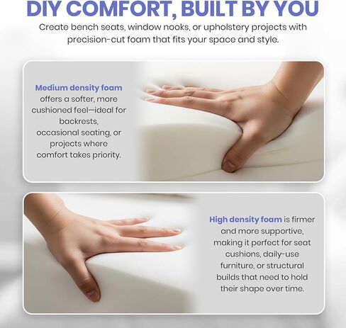 رغوة تنجيد مخصصة من مادة البولي يوريثين مقطوعة حسب الحجم - استبدال وسادة الأريكة، حشوة إسفنجية للكراسي والأرائك والمقاعد ووسائد المقاعد والمشاريع التي تصنعها بنفسك، كثافة عالية أو متوسطة، معتمدة من CertiPUR-US in Kuwait