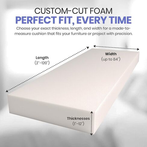 رغوة تنجيد مخصصة من مادة البولي يوريثين مقطوعة حسب الحجم - استبدال وسادة الأريكة، حشوة إسفنجية للكراسي والأرائك والمقاعد ووسائد المقاعد والمشاريع التي تصنعها بنفسك، كثافة عالية أو متوسطة، معتمدة من CertiPUR-US in Kuwait