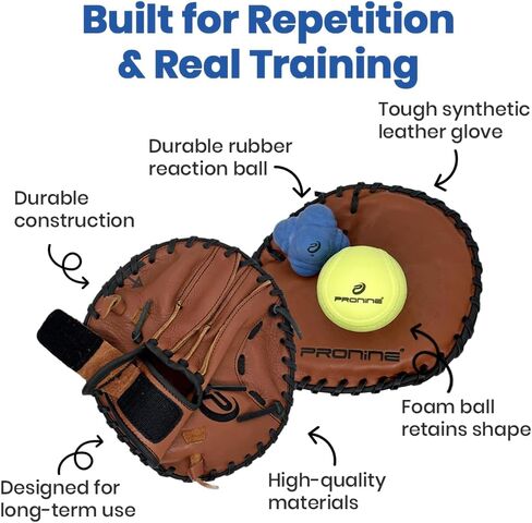 ProNine Sports Baseball Training Bundle – Flat Trainer Glove, Reaction Ball & Indoor Foam Baseball – Fielding Drills, Soft Hands & Hand-Eye Coordination Practice Equipment for Players & Coaches in Kuwait