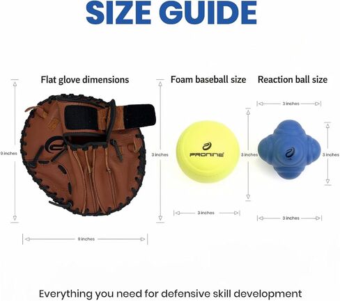 ProNine Sports Baseball Training Bundle – Flat Trainer Glove, Reaction Ball & Indoor Foam Baseball – Fielding Drills, Soft Hands & Hand-Eye Coordination Practice Equipment for Players & Coaches in Kuwait