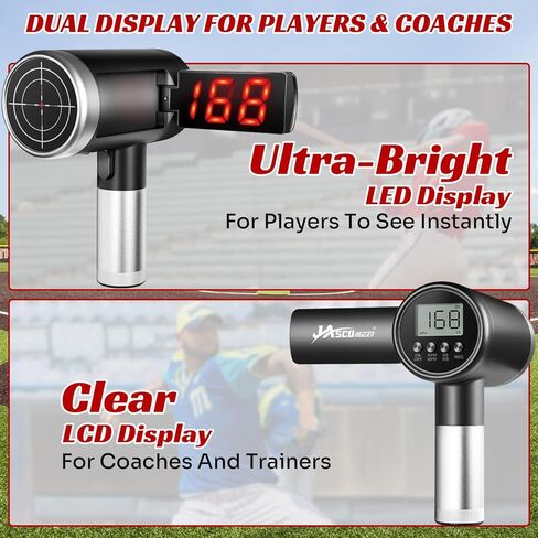 مسدس رادار بيسبول 24 جيجا هرتز مع شاشة LED + LCD مزدوجة، دقة ± 1 ميل في الساعة، أوضاع سرعة مزدوجة للرمي والتأرجح، أجهزة استشعار سرعة محمولة متعددة الرياضات، معدات تدريب رادار البيسبول لجميع اللاعبين in Kuwait