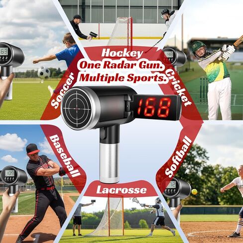 مسدس رادار بيسبول 24 جيجا هرتز مع شاشة LED + LCD مزدوجة، دقة ± 1 ميل في الساعة، أوضاع سرعة مزدوجة للرمي والتأرجح، أجهزة استشعار سرعة محمولة متعددة الرياضات، معدات تدريب رادار البيسبول لجميع اللاعبين in Kuwait