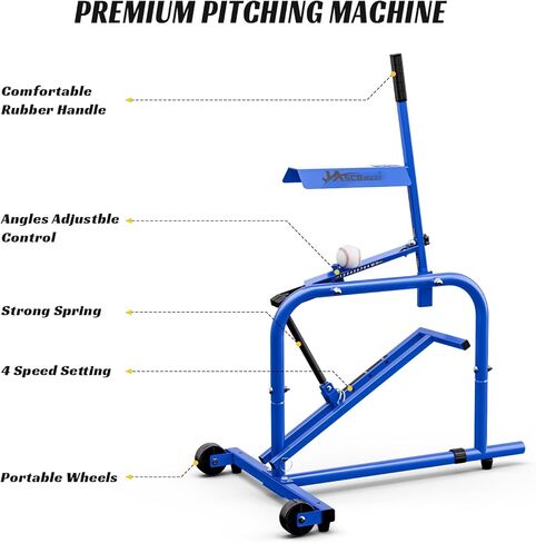 آلة رمي البيسبول بعجلات، 11 زاوية قابلة للتعديل، التحكم في سرعة 25-40 ميل في الساعة، لا تحتاج إلى كهرباء، آلة رمي الكرة اللينة، آلة رمي الإطار المعدني للتدريب على الضرب والميدان in Kuwait