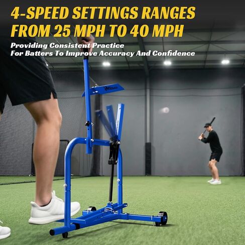 آلة رمي البيسبول بعجلات، 11 زاوية قابلة للتعديل، التحكم في سرعة 25-40 ميل في الساعة، لا تحتاج إلى كهرباء، آلة رمي الكرة اللينة، آلة رمي الإطار المعدني للتدريب على الضرب والميدان in Kuwait