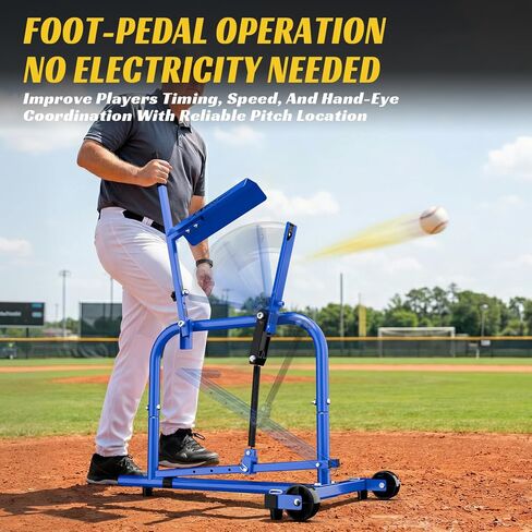آلة رمي البيسبول بعجلات، 11 زاوية قابلة للتعديل، التحكم في سرعة 25-40 ميل في الساعة، لا تحتاج إلى كهرباء، آلة رمي الكرة اللينة، آلة رمي الإطار المعدني للتدريب على الضرب والميدان in Kuwait