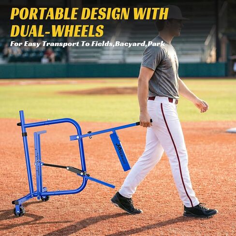 آلة رمي البيسبول بعجلات، 11 زاوية قابلة للتعديل، التحكم في سرعة 25-40 ميل في الساعة، لا تحتاج إلى كهرباء، آلة رمي الكرة اللينة، آلة رمي الإطار المعدني للتدريب على الضرب والميدان in Kuwait