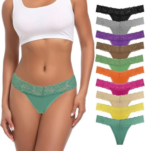 10 Pack Womens Lace Thongs Underwear T Back Low Rise See Throught Panties Cotton Lace Thongs For Women in Kuwait