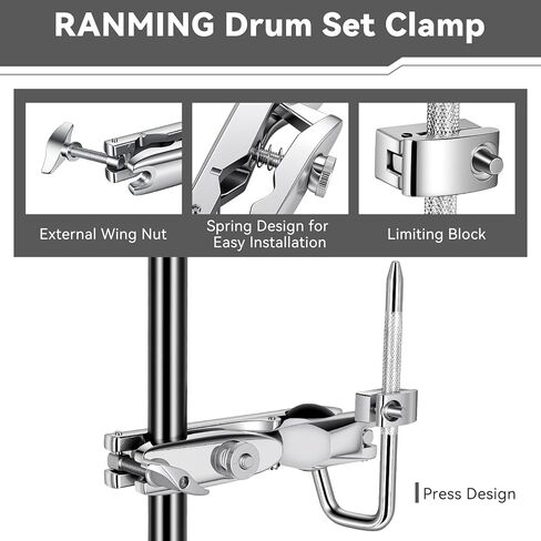 RANMING توم المشبك سبائك الألومنيوم أجراس البقر المشبك الطبول مجموعة تصاعد المشابك مع العالمي أومني الكرة و L-قضيب الطبول مجموعة المشابك ل Toms Cowbells Jam كتل الدفوف in Kuwait