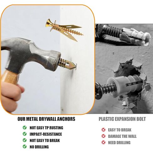 مثبتات الحوائط الجافة مع مجموعة براغي، حفر ذاتي، 3 أحجام، إجمالي 50 قطعة، مثبتات جدارية من الألواح الصخرية وأظافر لتعليق الصور، رف الكتب، ديكور المنزل، مجموعة مراسي التمدد والمسامير (لا حاجة إلى الحفر) in Kuwait