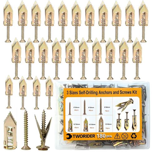 180 PCS Heavy Duty Self Drilling Drywall Anchors with Screws Kit - 2 Sizes Sheetrock Anchors & 3 Sizes Zinc Screws, No Drill Needed Wall Anchors for Drywall, for Pictures, Shelves, Curtain rods in Kuwait