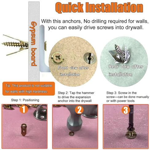 180 PCS Heavy Duty Self Drilling Drywall Anchors with Screws Kit - 2 Sizes Sheetrock Anchors & 3 Sizes Zinc Screws, No Drill Needed Wall Anchors for Drywall, for Pictures, Shelves, Curtain rods in Kuwait