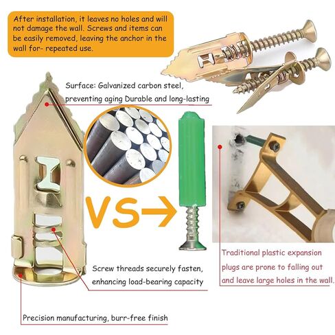 180 PCS Heavy Duty Self Drilling Drywall Anchors with Screws Kit - 2 Sizes Sheetrock Anchors & 3 Sizes Zinc Screws, No Drill Needed Wall Anchors for Drywall, for Pictures, Shelves, Curtain rods in Kuwait