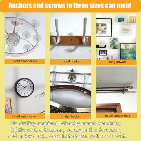 180 PCS Heavy Duty Self Drilling Drywall Anchors with Screws Kit - 2 Sizes Sheetrock Anchors & 3 Sizes Zinc Screws, No Drill Needed Wall Anchors for Drywall, for Pictures, Shelves, Curtain rods in Kuwait