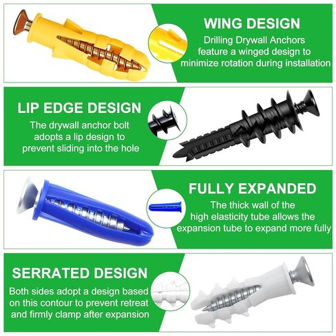 Twidec/Drilling Drywall Anchors and Screws Assortment Kit and Heavy Duty Toggle Bolts,8 Size Metal/Plastic Dry Wall Anchors 165PCS for Bedroom,Office Wall Art Decor,Brick and Cement Walls in Saudi Arabia